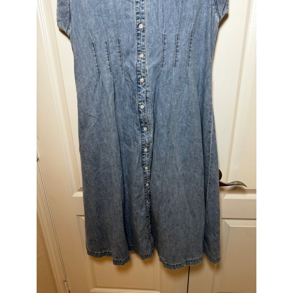 Veronica Beard Ruben Blue Denim Midi Shirtdress Sleeveless Pintuck Waist Size 16 - Picture 5 of 7